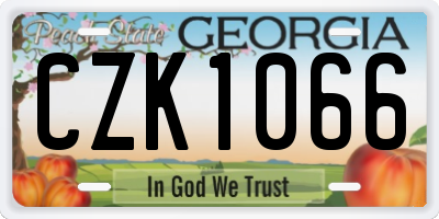 GA license plate CZK1066