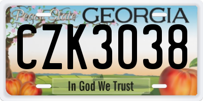 GA license plate CZK3038