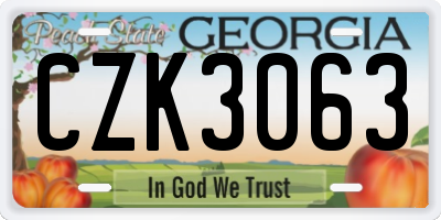 GA license plate CZK3063