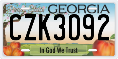 GA license plate CZK3092