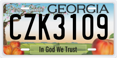 GA license plate CZK3109
