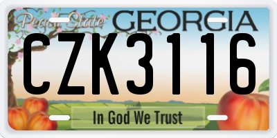 GA license plate CZK3116