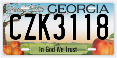 GA license plate CZK3118