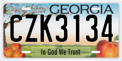 GA license plate CZK3134