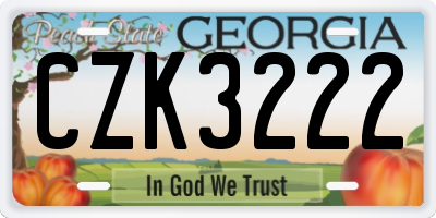 GA license plate CZK3222