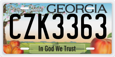 GA license plate CZK3363