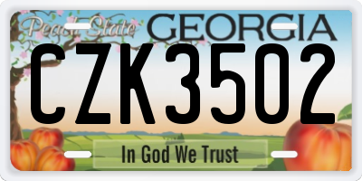 GA license plate CZK3502