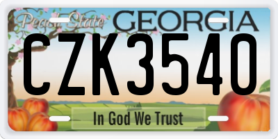 GA license plate CZK3540