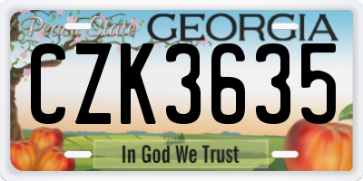 GA license plate CZK3635