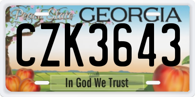 GA license plate CZK3643
