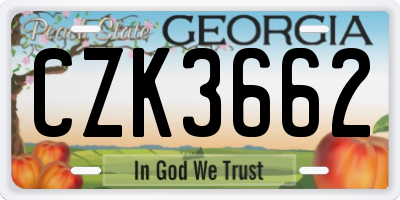 GA license plate CZK3662