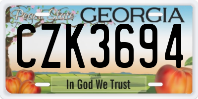 GA license plate CZK3694