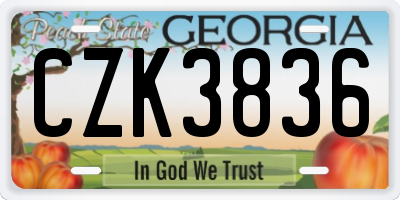 GA license plate CZK3836