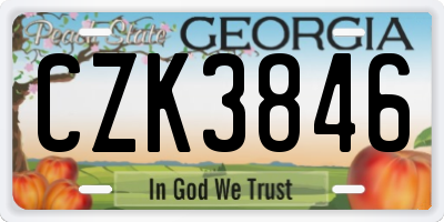 GA license plate CZK3846