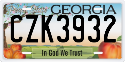 GA license plate CZK3932