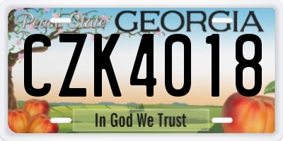 GA license plate CZK4018
