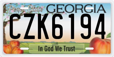 GA license plate CZK6194