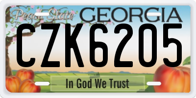 GA license plate CZK6205