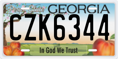 GA license plate CZK6344