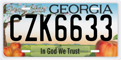 GA license plate CZK6633