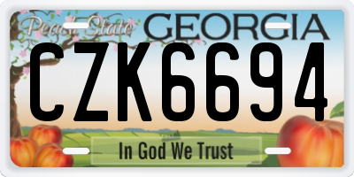GA license plate CZK6694
