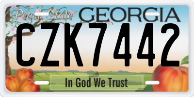 GA license plate CZK7442