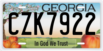 GA license plate CZK7922