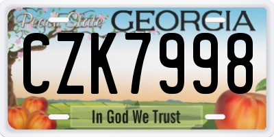 GA license plate CZK7998
