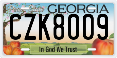 GA license plate CZK8009