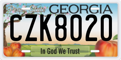 GA license plate CZK8020