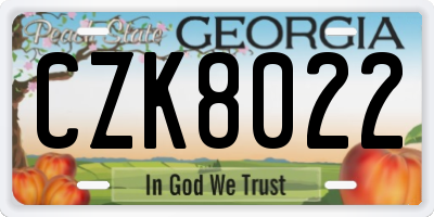 GA license plate CZK8022