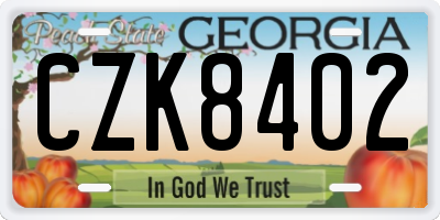 GA license plate CZK8402