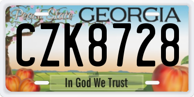 GA license plate CZK8728
