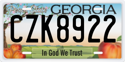 GA license plate CZK8922