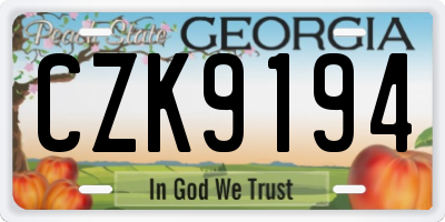 GA license plate CZK9194