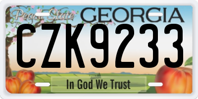 GA license plate CZK9233