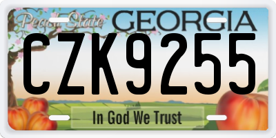 GA license plate CZK9255