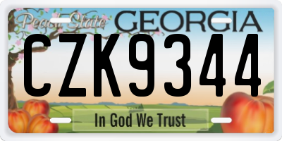 GA license plate CZK9344
