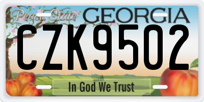 GA license plate CZK9502