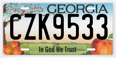 GA license plate CZK9533