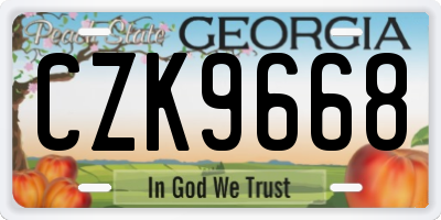 GA license plate CZK9668