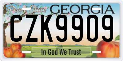 GA license plate CZK9909