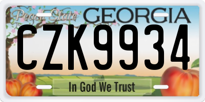 GA license plate CZK9934