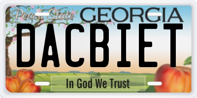 GA license plate DACBIET