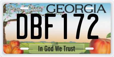 GA license plate DBF172