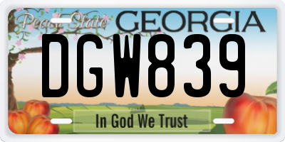 GA license plate DGW839