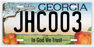 GA license plate JHC003