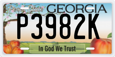 GA license plate P3982K