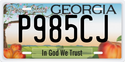 GA license plate P985CJ