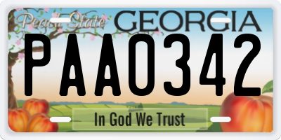 GA license plate PAA0342